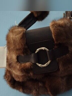 FALOR Mink Fur Leather Shoulder Bag, NWT